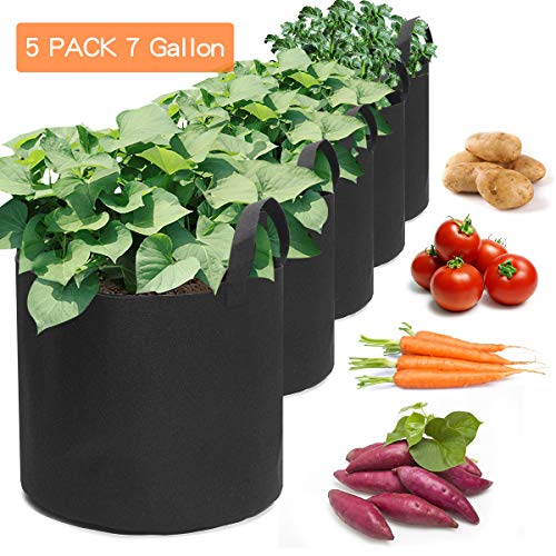 king do way Sacchetti per Piantare Ortaggi, Piantapatate Sacchi per Piante di Tessuto Non Tessuto, Grow Borse per Piantare Tessuto di Pomodori, Contenitore Patate Traspirante con Manico (7Gallon)