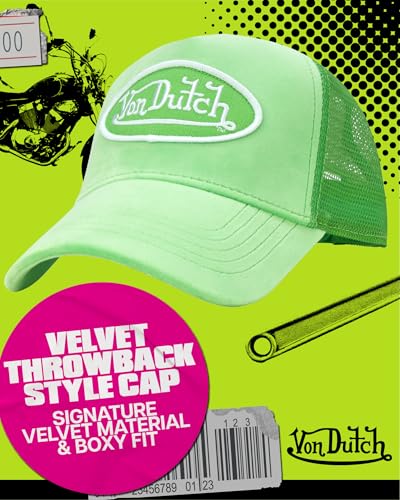 Image of Von Dutch Unisex Trucker Hat - Velvet Curved Bill Mesh Back Retro Classic Adjustable Snapback Baseball Cap for Men and Women
