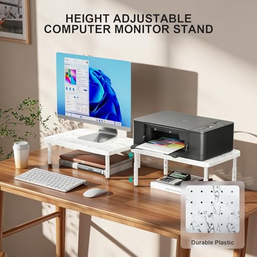 Image of WALI Computer Monitor Stand for Desk, Adjustable Laptop Riser, Desk Monitor Stand Underneath Storage for Office, School Supplies (PTT001-M), 1 Pack, Marble