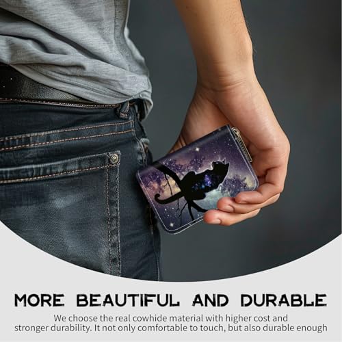 Image of Cute Credit Card Holder with Zipper, Cat Nebula RFID-Blocking Card Case Small Wallet for Women Men, Multi-slot Card Organizer Case Travel Accordion Wallet
