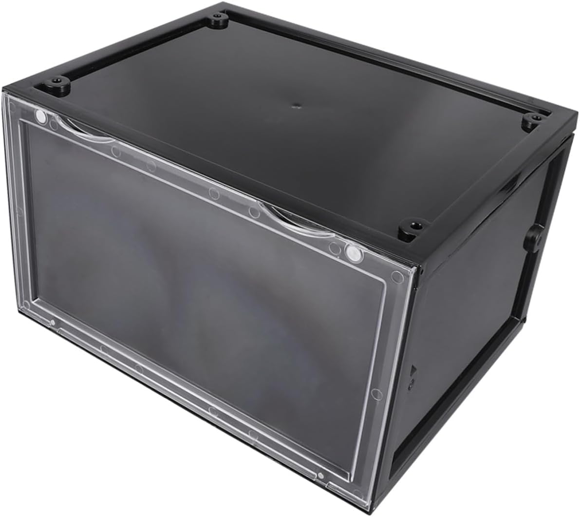 MAGICLULU 1pc Magnetic Type Shoes Organizer Box Display Storage for Sneakers High Heels Boots Stackable Side Open Design for Closet and Entryway Black
