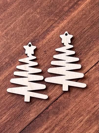 12 Pieces (Many Size Options) Smooth Unfinished Wood Xmas Tree Zig Zag Laser Cutout Dangle Earring Jewelry Blanks Charms Ornaments Shape Crafts Made in Texas