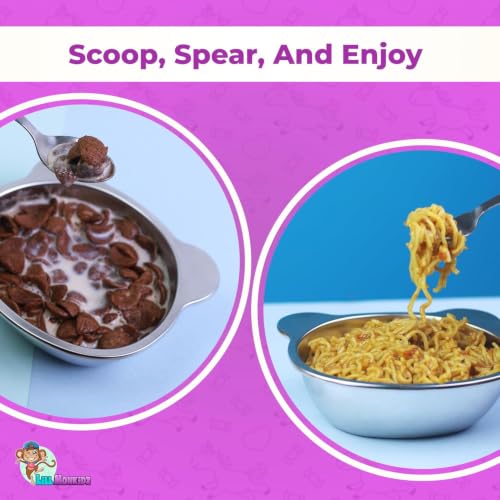 Image of LiLLMONKiDZ Stainless Steel Design Bowl with Spoon & Spork for Kids, 500ml Capacity Soup & Maggie Bowl Set, Adorable Printed Snack Bowl Set (Personalized)
