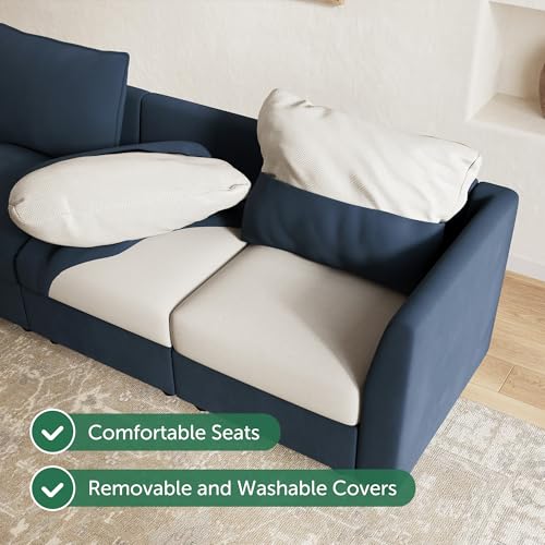 Image of HONBAY Modular Sectional Sofa Velvet Sleeper Couch with Storage,Dark Blue | Easy to assemble,Hidden Storage,Removable Cushion,Sectional Couches for Living Room,Pet-friendly Fabric
