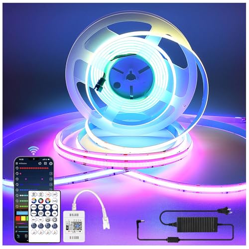 INDARUN RGB Smart IC COB Led Strip Light 720 LEDs/M, 16.4ft/5M 12mm Width, 12V Alexa Addressable Led Strip for TV Led Backlight, Music Sync, APP Control, Flexible Led Tape Light for Bedroom