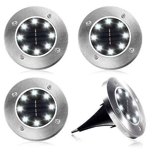 [4 Stück]Solarleuchten Garten, Nasharia 8 LEDs Solar Bodenleuchten Aussen Solar Gartenleuchten Helles Weiss Solarlampen IP65 Wasserdichte Bodenstrahler Licht Garten Landschaft Beleuchtung für Rasen