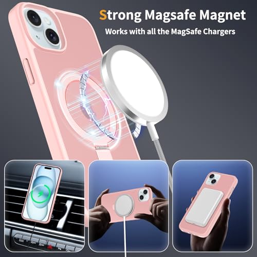 iYavvort Ultra-Magnetic Stand for iPhone 15/iPhone 14/iPhone 13 Case [Military Drop Protection] [Compatible with MagSafe] Shockproof Translucent Matte Slim Ring Holder Case (Pink) - image 4