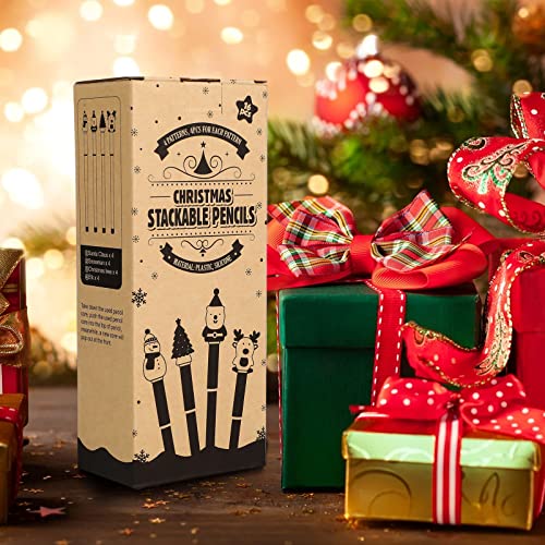 SAFIGLE Lápis de Natal Lápis Empilhável Multiponto de Natal Toppers Papai Noel Árvore de Natal Bonec