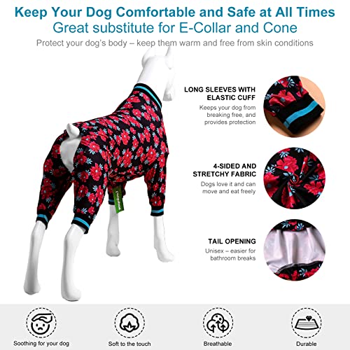 Schlafanzug für große Hunde – große Hunde-Marmeladen, Blumenmuster, Marineblau und Rubin-Druck, leichter Pullover, Haustier-Pyjama, vollständige Abdeckung, Größe L