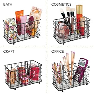 Mdesign farmhouse modern metal wire cutlery and utensil storage organizer bin for kitchen pantry table and countertop utensil caddy holds forks knives spoons napkins 3 sections black  urban country home decor