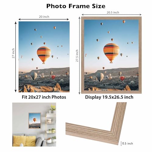 Image of JCJMY 20x27 Picture Frame for Puzzles Poster Photo Picture, Horizontal and Vertical Formats for Wall Hanging, 20 x 27 Wall Gallery Poster Photo Puzzles Frame for 20 by 27 Photos Posters, Rustic Brown