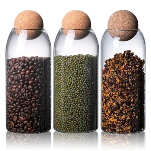 Eeuye Tarros de Vidrio para Almacenar Alimentos, Tarros de Almacenamiento con Corcho, Juego de 3, 1150 Ml, Recipientes de Vidrio, Vidrio para Dulces, Tarro de Almacenamiento