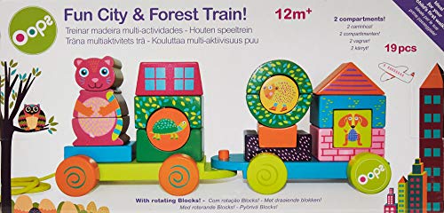 Image of OOPS Fun Forest & City Train - Wooden Pull Along Toy and Stacking Puzzle for Toddlers
