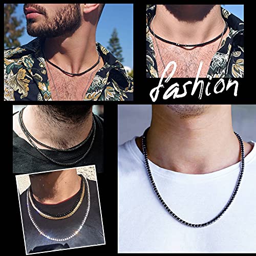 Diamond Tennis Chain Stainless Steel 3Mm Round Cubic Zirconia Cut Hip Hop Classic Iced Out Short Tennis Necklace For Men Women 18", Black Color #TOP1