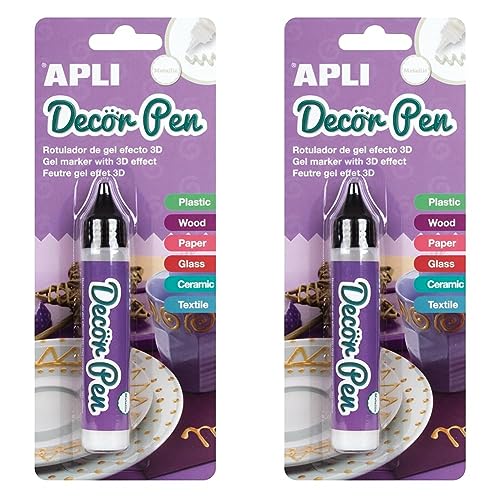 APLI 15010 - Pennarello 3D Decorpen, finitura metallizzata, bianco, 1 pz...