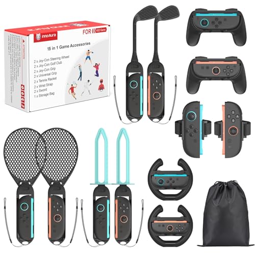 innoAura 15 in 1 Accessori per Switch 2 Sports, Kit di Accessori per Switch Sports Gioco con Borsa Organizer, Famiglia Party Pack Set di Accessori di Gioco per Switch 2