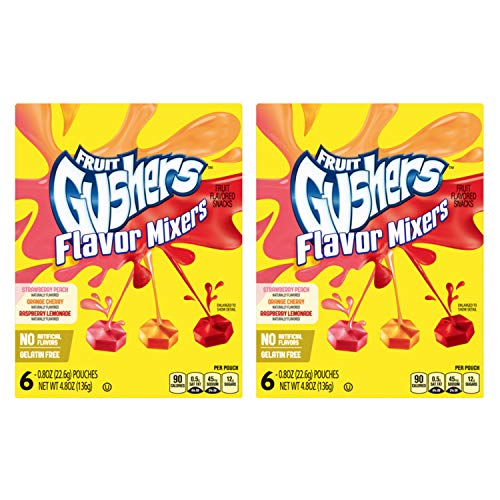 Fruit Gushers Flavor Mixers, Strawberry Peach, Orange Cherry, & Raspberry Lemonade 6 pouch box (pack of 2)