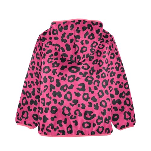 Leopard Print Rose Pink Girls Fleece Jacket Girls Fall Jacket Girl Coats Zip Up Hoodie Children Sherpa Warm Outerwear 2-10T2