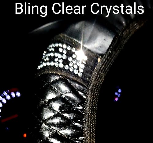 Bling Leather Steering Wheel Cover With Sparkling Rhinestones, Fits 98% Of Vehicles. Car Steering Wheel Cover With Diamonds Universal Steering Wheel Protector Accessory For All Drivers #TOP3