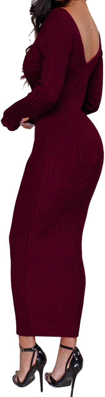 SheKiss Women's Off Shoulder Long Sleeves Bodycon Sexy Slim Knit Sweater Dress