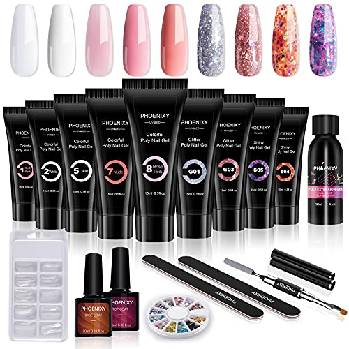 Poly Nail Gel Kit Phoenixy 9 Colors Poly Extension Gel Nail Kit Nail Enhancement Builder Gel Manicure Starter Kit Gift