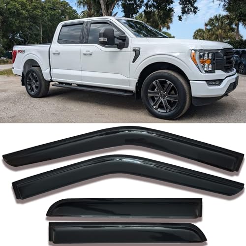 TONOYTIM Window Visors Rain Guards Side Wind Deflectors for 2015-2025 F-150 Crew cab, 2017-2025 F-250 F-350 F-450 Super Duty (SuperCrew/Crew) Cab, Vent Guard Shade Sun 94975 4-Pieces Set