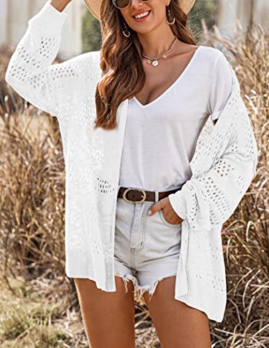 Image of HOTOUCH Lightweight Crochet Cardigan for Women Long Sleeve Open Front Knit Oversized Cardigans Sweaters