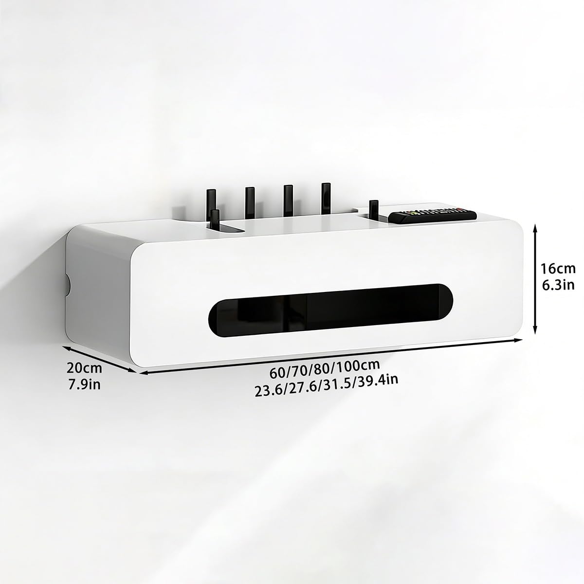 Cache Box Routeur Mural - Boîtier de Rangement en Bois pour Routeur, Câbles et Prises, Salon Chambre Bureau(White,23.6 * 7.9 * 6.3in)