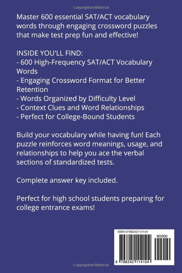 SAT/ACT Vocabulary Crossword Puzzles Book: 60 Puzzles with 600 Essential Words for Test Prep, College Admissions, and Academic Success for High School ... (Juniper Lane Exam Prep Crossword Series) image 3