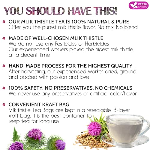 Image of FreshDrinkUS, Premium 30 Milk Thistle Tea Bags, 100% Natural & Pure from Milk Thistle Seeds. Milk Thistle Seed Herbal Tea. Made with Natural Material Tea Bags. No Sugar, No Caffeine, No Gluten, Vegan.
