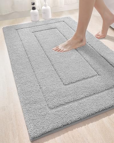 DEXI Bathroom Rug Mat, Extra Soft Absorbent Premium Bath Rugs, Non-Slip Comfortable Carpet for Tub, Shower Room, Machine Wash Dry, 60 x 110 cm, Light Grey