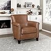 Lexicon top grain genuine leather chair accent chairs for living room with solid wood frame rolled armrest nailhead trim comfy reading chair for bedroom office waiting room cognac  urban country home decor