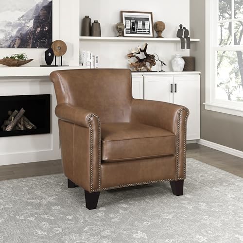 Lexicon Top Grain Genuine Leather Chair, Rolled Armrest, Brown by Lexicon - Used condition - US$485.68