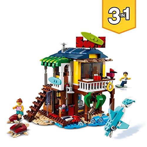 LEGO 31118 Creator 3en1 Casa Surfera en la Playa, Barco o Avión Biplano, Juguete de Construcción con Animales para Niños y Niñas de 7 Años o Más