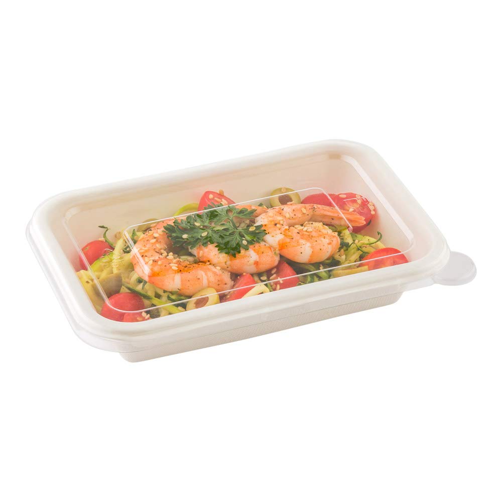 Pulp Tek Fits 12 Ounce And 16 Ounce Bagasse Container Lids, 100 Recyclable Lids For Compostable Trays - Resistant, Built In Tab, Clear Plastic Flat Lids For Bagasse Trays, BPA Free