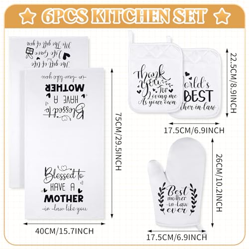 Shinymoon-6-Pieces-Mother-in-Law-Gift-for-Kitchen-Includes-2-Kitchen-Towels-2-Oven-Pads-Pot-Holder-Oven-Mitt-and-Apron-for-Home-Birthday-Kitchen-Cooking-Baking-Idea