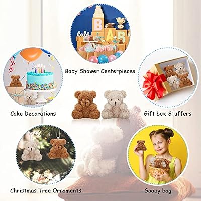 Chivao 20 Pcs Mini Plush Bears Bulk 4'' Small Bear Bulk Stuffed Animal for Kids Birthday Party Favor Classroom Exchange Baby Shower Wedding Party Supplies(Brown, Apricot)