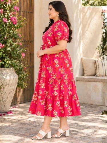 Image of Indietoga Women's Floral Printed Pure Cotton Tiered Maxi Dress (XL to 7XL)
