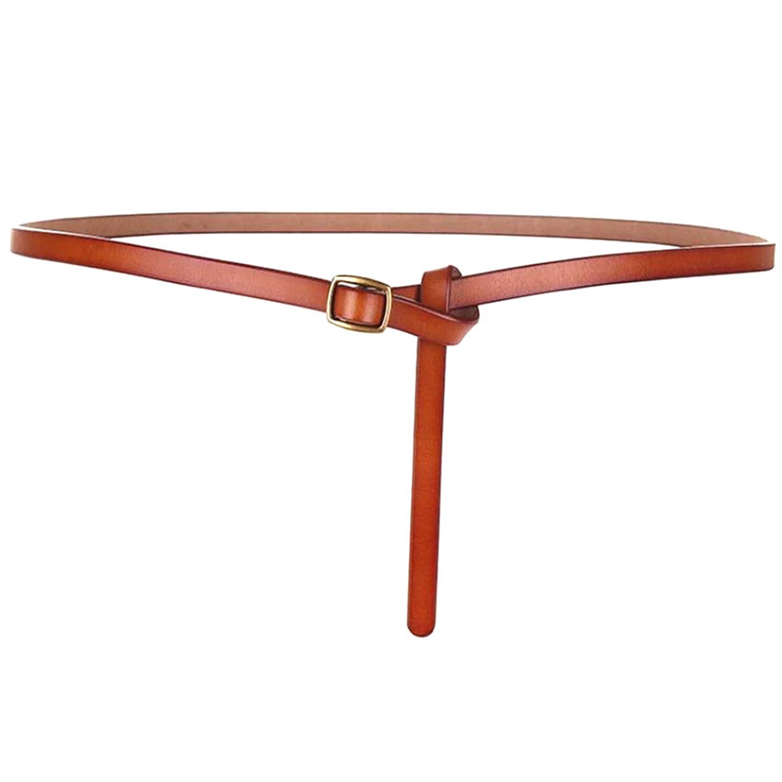 Poyuad 105cm-120cm Width 1cm Women's Narrow Leather Belt, Fashionable Decorative Belt, Suitable for Dresses, Skirts, Coats, Jeans,Brown,115