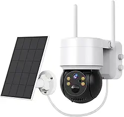 Camera de Segurança Wifi, Câmera de Segurança Externa Solar, Bateria Recarregável, Placa Solar 5W, Detecção Humana PIR, Visão Noturna, Áudio Bidirecional, IP66, Armazenamento em Nuvem/microSD, 2MP