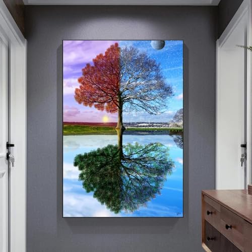 Toile d'arbre de saisons abstraites KEBIA 50x70 cm pour décoration murale
