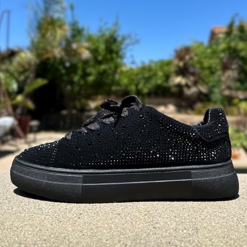 Forever Link Women Round Toe Rhinestone Crystal Embellished Lace Up Sneakers3