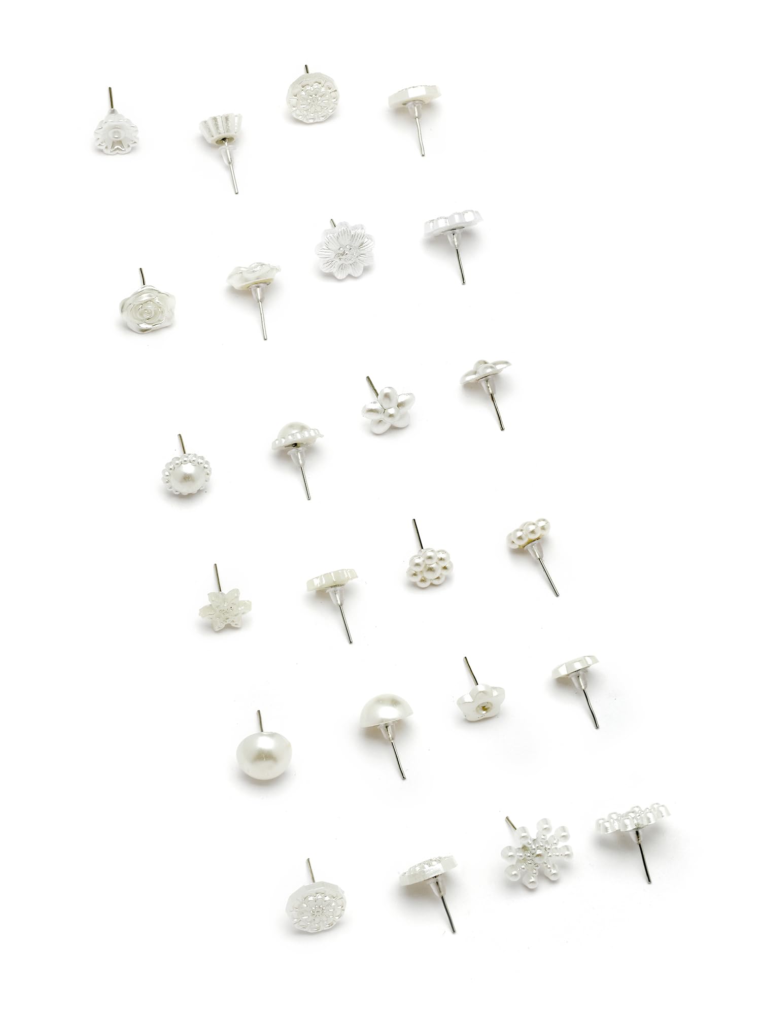 Bohey by KARATCART Set of 12 White Multi-Design Stud Earrings for Women-picture-3