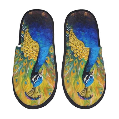 Peacocks Print House Slippers For Women And Men,Soft Slippers With Memory Foam,Non-Slip Indoor Home Shoes