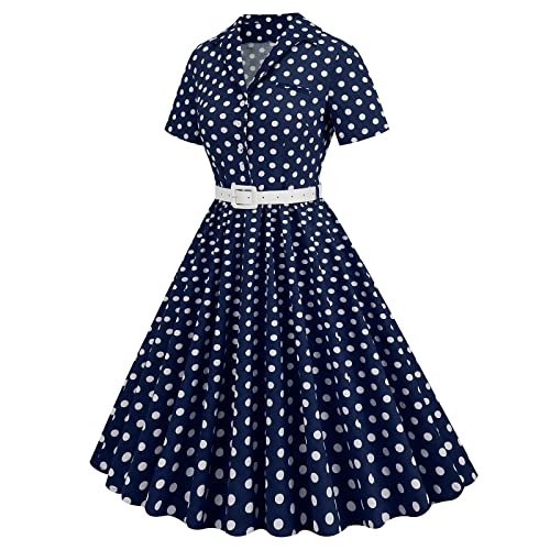 Image of 1950s Dresses for Women Vintage Rockabilly Retro Short Sleeve Tie Midi Dress Cocktail Party Evening Prom Gown