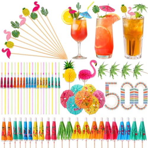 Set de 500 piezas de pitillos y adornos tropicales para cócteles miniatura 1