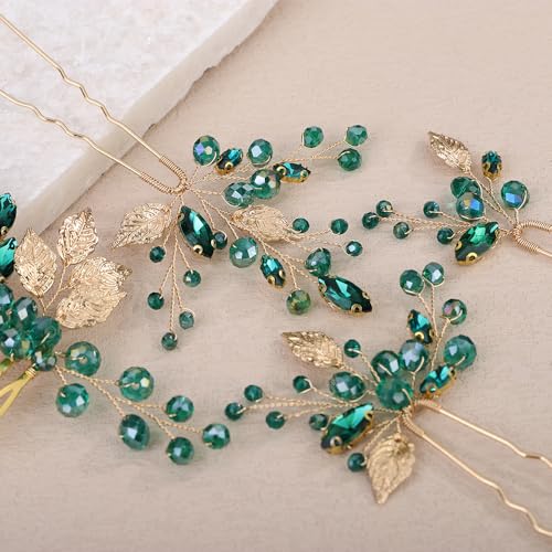 Peine de novia con cristales verde para bodas miniatura 4