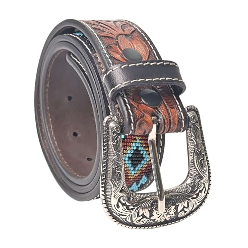 Beaded Western Leather Belt for Men Full Grain Premuim Leather Waist Belt with Changeable Buckle2