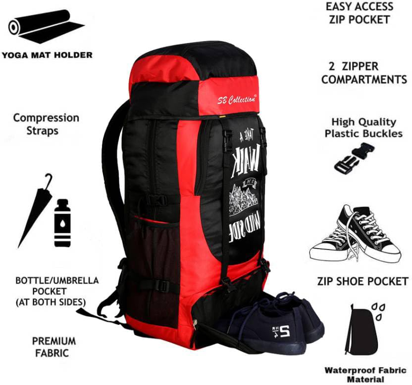 Image of SB Collection 60 L Hiking Rucksack, Water Repellent 600D Oxford Canvas, Unisex Trekking and Camping Travel Bag