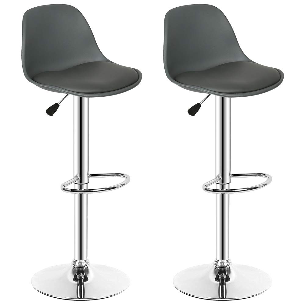 DDMINE Barhocker 2er Set Gepolsterter Drehhocker mit Luftheber-Design, Kunstleder Barstuhl mit Lehne Küchen, Barstühle Höhenverstellbar und 360° Drehbar (2, Grau)